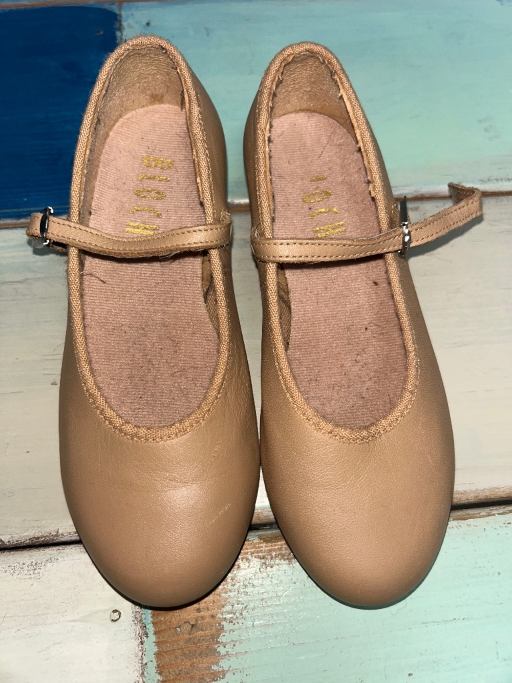 Bloch Tap Shoes Girls Size 11.5 Tan Mary Jane Dance Shoes Adjustable Strap